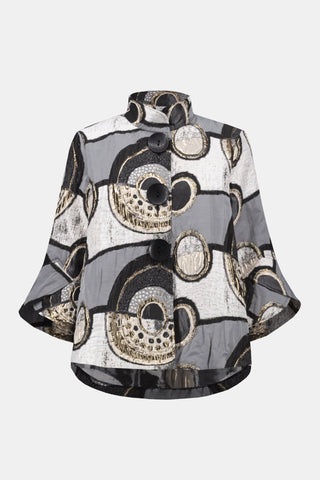Joseph Ribkoff Abstract Jacquard Trapeze Jacket Black Grey - MMJs Fashion