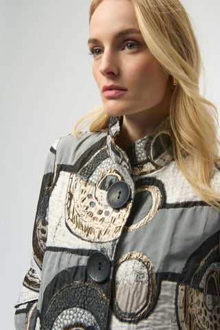 Joseph Ribkoff Abstract Jacquard Trapeze Jacket Black Grey - MMJs Fashion
