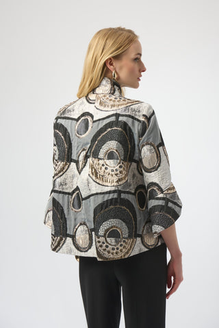 Joseph Ribkoff Abstract Jacquard Trapeze Jacket Black Grey - MMJs Fashion