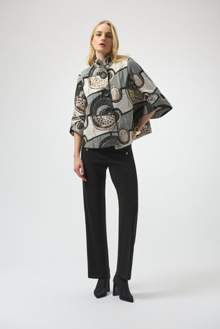 Joseph Ribkoff Abstract Jacquard Trapeze Jacket Black Grey - MMJs Fashion