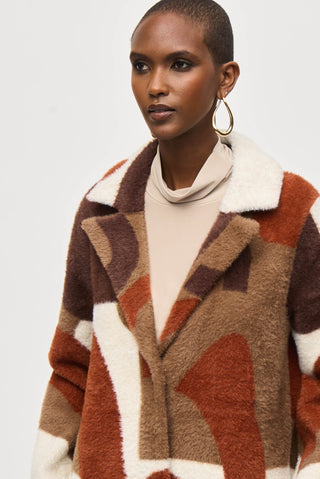 Joseph Ribkoff Abstract Print Coat Brown and Ivory - MMJs Fashion