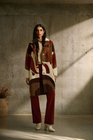 Joseph Ribkoff Abstract Print Coat Brown and Ivory - MMJs Fashion