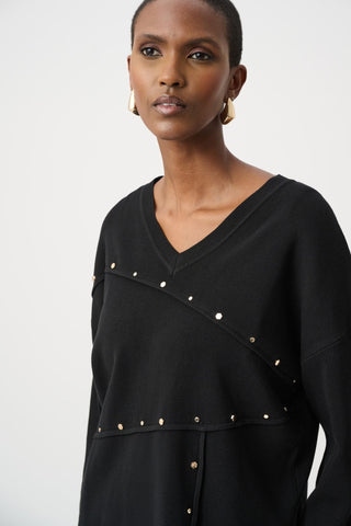 Joseph Ribkoff Asymmetric Stud Detail Jumper Black - MMJs Fashion