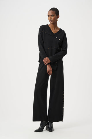 Joseph Ribkoff Asymmetric Stud Detail Jumper Black - MMJs Fashion