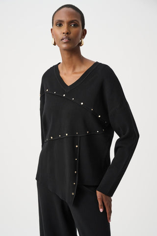 Joseph Ribkoff Asymmetric Stud Detail Jumper Black - MMJs Fashion