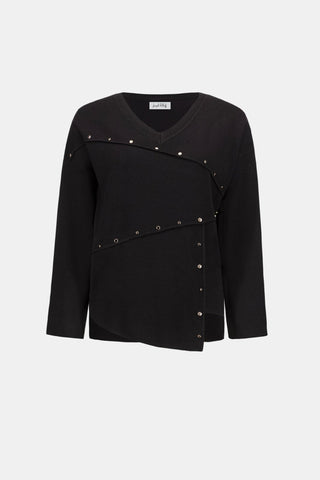 Joseph Ribkoff Asymmetric Stud Detail Jumper Black - MMJs Fashion