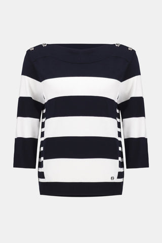 Joseph Ribkoff Boat Neckline Stripe Jumper Navy Ivory - MMJs Fashion