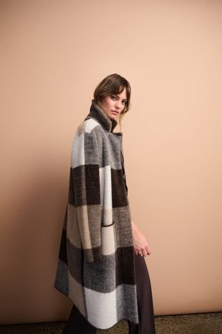 Joseph Ribkoff Check Print Sweater Coat Brown Grey - MMJs Fashion