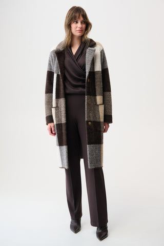 Joseph Ribkoff Check Print Sweater Coat Brown Grey - MMJs Fashion