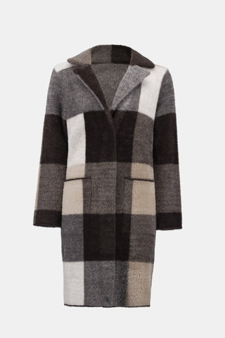 Joseph Ribkoff Check Print Sweater Coat Brown Grey - MMJs Fashion