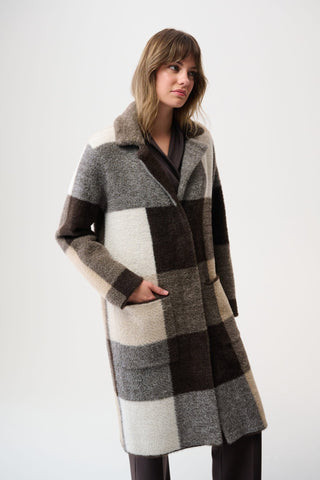 Joseph Ribkoff Check Print Sweater Coat Brown Grey - MMJs Fashion