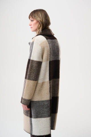 Joseph Ribkoff Check Print Sweater Coat Brown Grey - MMJs Fashion