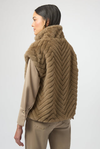 Joseph Ribkoff Chevron Faux Fur Gilet Beige - MMJs Fashion