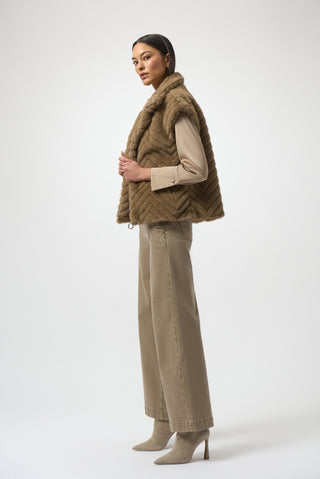 Joseph Ribkoff Chevron Faux Fur Gilet Beige - MMJs Fashion