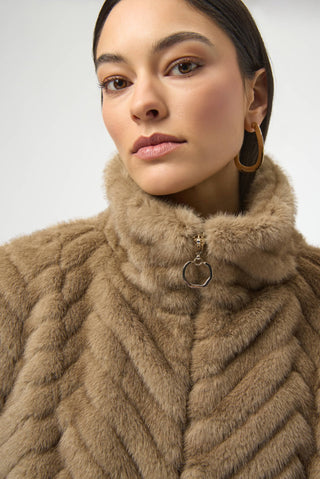 Joseph Ribkoff Chevron Faux Fur Gilet Beige - MMJs Fashion