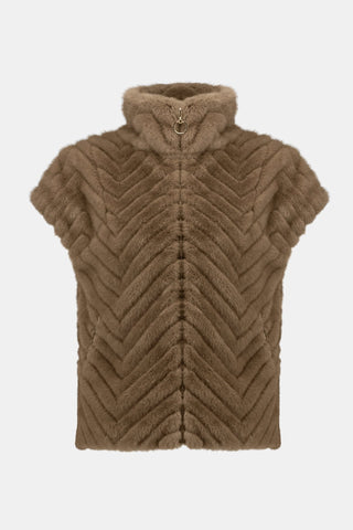 Joseph Ribkoff Chevron Faux Fur Gilet Beige - MMJs Fashion