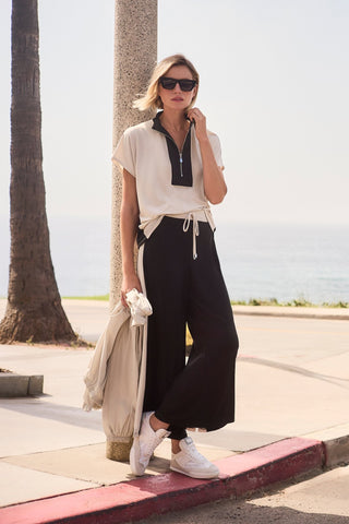 Joseph Ribkoff Colour Block Wide Leg Trousers Black - MMJs Fashion