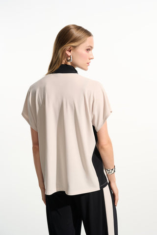 Joseph Ribkoff Colour Block Zipped Neck Top Beige - MMJs Fashion