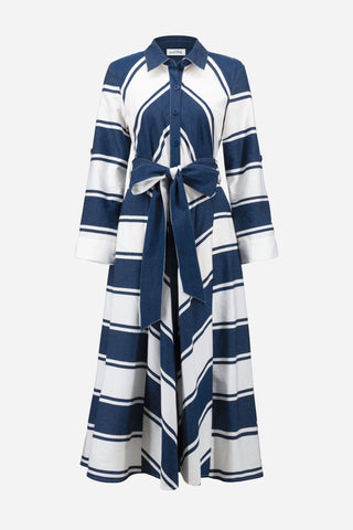 Joseph Ribkoff Cotton Stripe Shirt Dress Blue White - MMJs Fashion