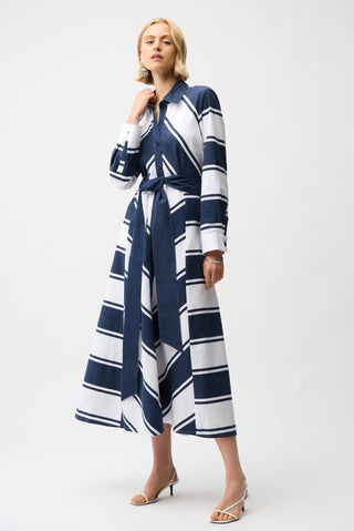 Joseph Ribkoff Cotton Stripe Shirt Dress Blue White - MMJs Fashion