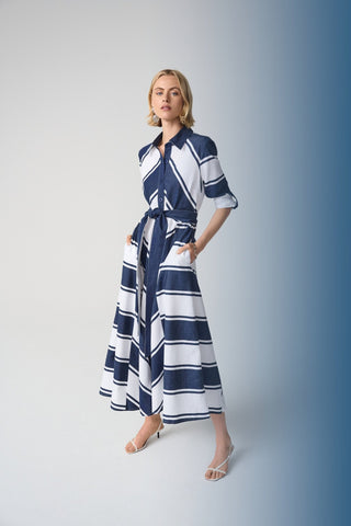 Joseph Ribkoff Cotton Stripe Shirt Dress Blue White - MMJs Fashion