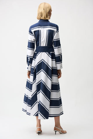 Joseph Ribkoff Cotton Stripe Shirt Dress Blue White - MMJs Fashion