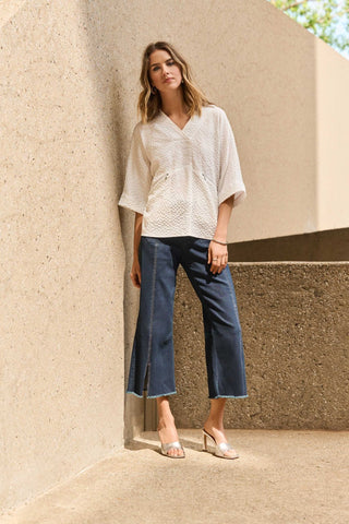 Joseph Ribkoff Culotte Jeans With Embellished Front Seam Light Blue - MMJs Fashion