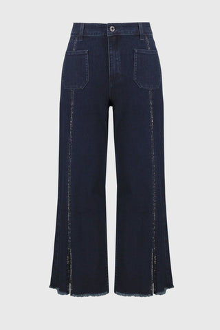 Joseph Ribkoff Culotte Jeans With Embellished Front Seam Light Blue - MMJs Fashion