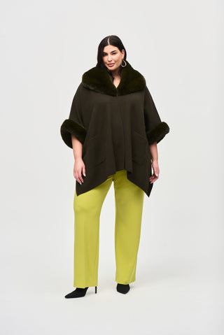 Joseph Ribkoff Faux Fur Cape Khaki Green - MMJs Fashion
