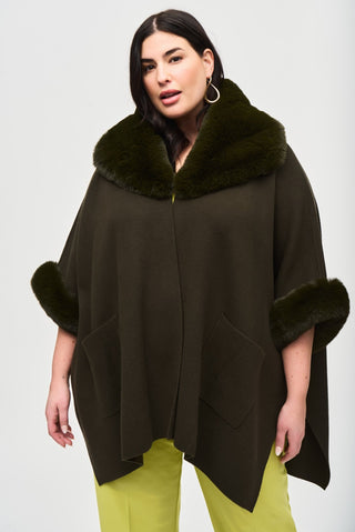 Joseph Ribkoff Faux Fur Cape Khaki Green - MMJs Fashion
