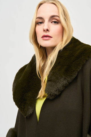 Joseph Ribkoff Faux Fur Cape Khaki Green - MMJs Fashion