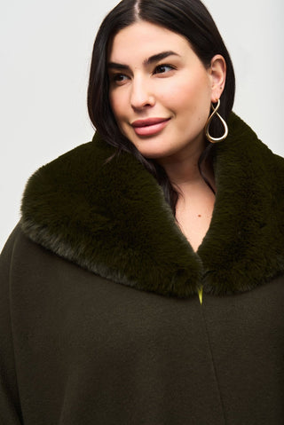 Joseph Ribkoff Faux Fur Cape Khaki Green - MMJs Fashion
