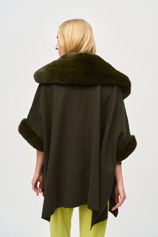 Joseph Ribkoff Faux Fur Cape Khaki Green - MMJs Fashion