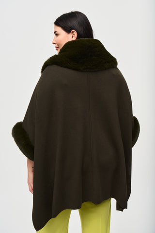 Joseph Ribkoff Faux Fur Cape Khaki Green - MMJs Fashion