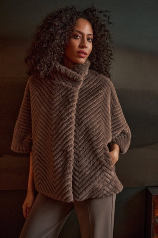 Joseph Ribkoff Faux Fur Cape Style Jacket Brown - MMJs Fashion