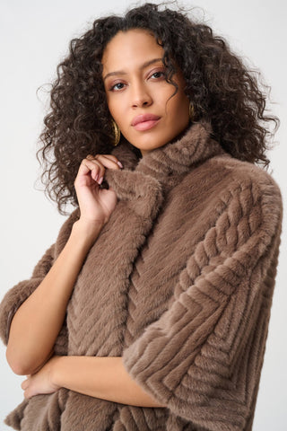 Joseph Ribkoff Faux Fur Cape Style Jacket Brown - MMJs Fashion