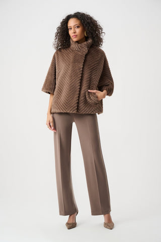 Joseph Ribkoff Faux Fur Cape Style Jacket Brown - MMJs Fashion