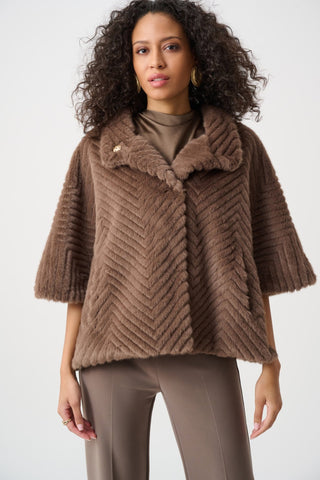 Joseph Ribkoff Faux Fur Cape Style Jacket Brown - MMJs Fashion