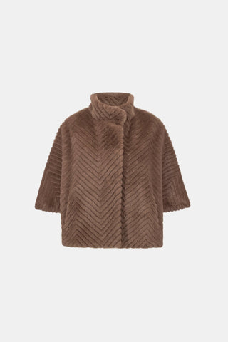 Joseph Ribkoff Faux Fur Cape Style Jacket Brown - MMJs Fashion