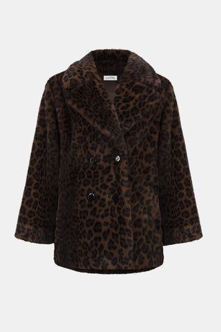 Joseph Ribkoff Faux Fur Leopard Print Coat Brown - MMJs Fashion
