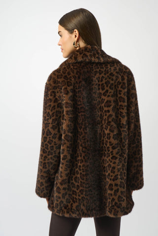 Joseph Ribkoff Faux Fur Leopard Print Coat Brown - MMJs Fashion