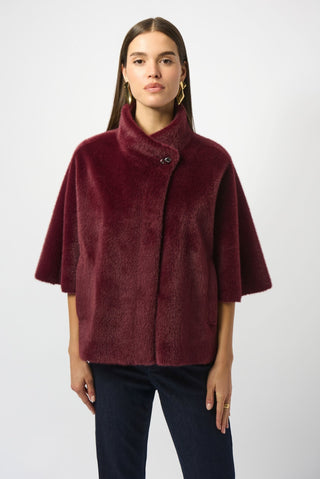 Joseph Ribkoff Faux Fur Short Sleeve Jacket Red - MMJs Fashion