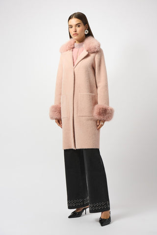 Joseph Ribkoff Faux Fur Trim Sweater Coat Pink - MMJs Fashion