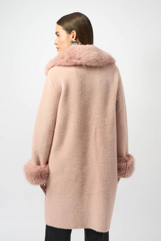 Joseph Ribkoff Faux Fur Trim Sweater Coat Pink - MMJs Fashion
