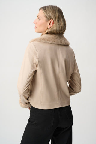 Joseph Ribkoff Faux Suede & Fur Collar Jacket Beige - MMJs Fashion
