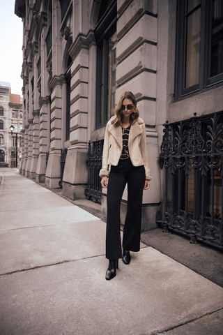Joseph Ribkoff Faux Suede & Fur Collar Jacket Beige - MMJs Fashion