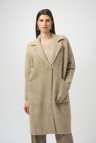 Joseph Ribkoff Feather Yarn and Faux Fur Coat Beige - MMJs Fashion