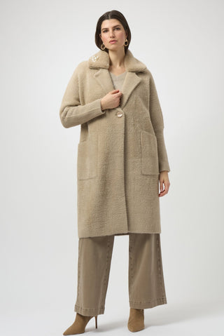 Joseph Ribkoff Feather Yarn and Faux Fur Coat Beige - MMJs Fashion