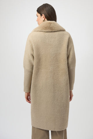Joseph Ribkoff Feather Yarn and Faux Fur Coat Beige - MMJs Fashion