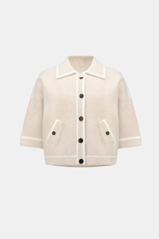 Joseph Ribkoff Feather Yarn Knit Boxy Jacket Beige - MMJs Fashion